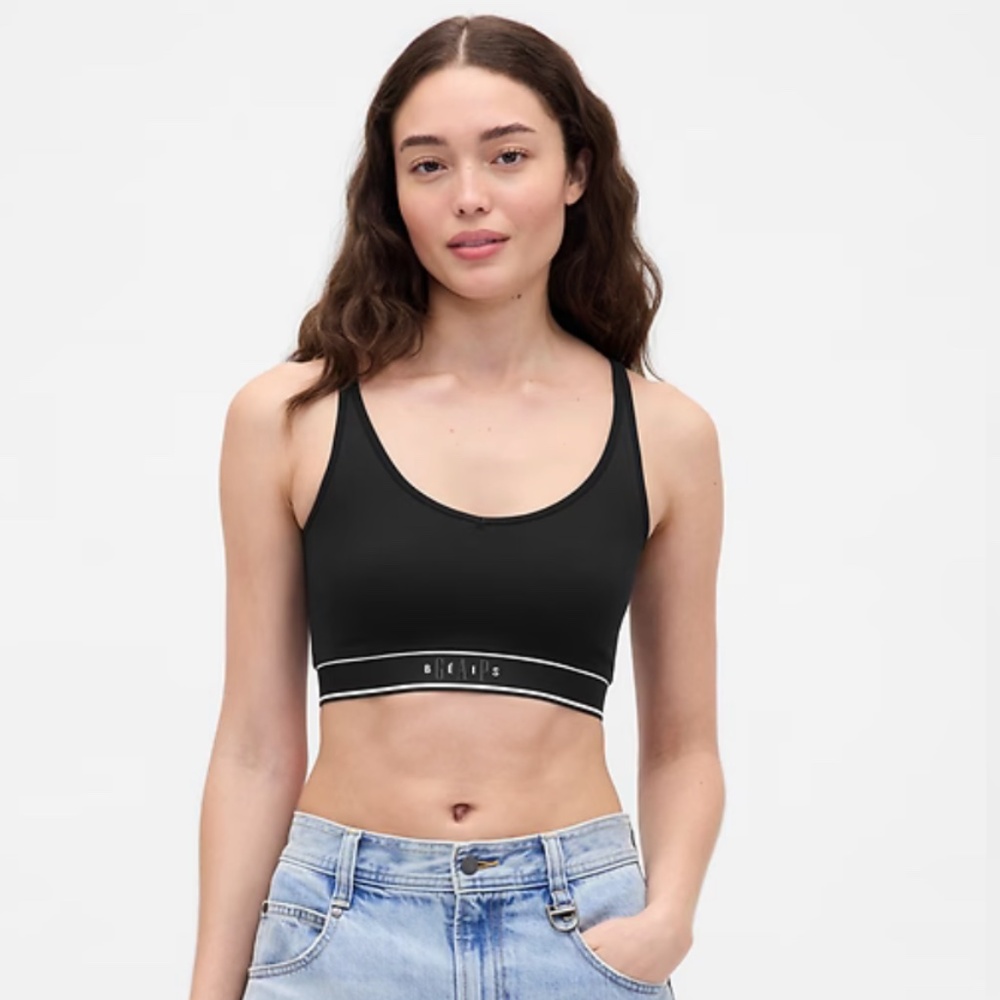 GAP Black Sports Bra with White Waistband Trim
